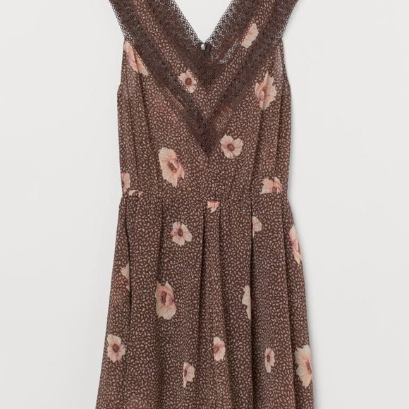 H&M brown floral chiffon romper US 4 - Picture 2 of 5